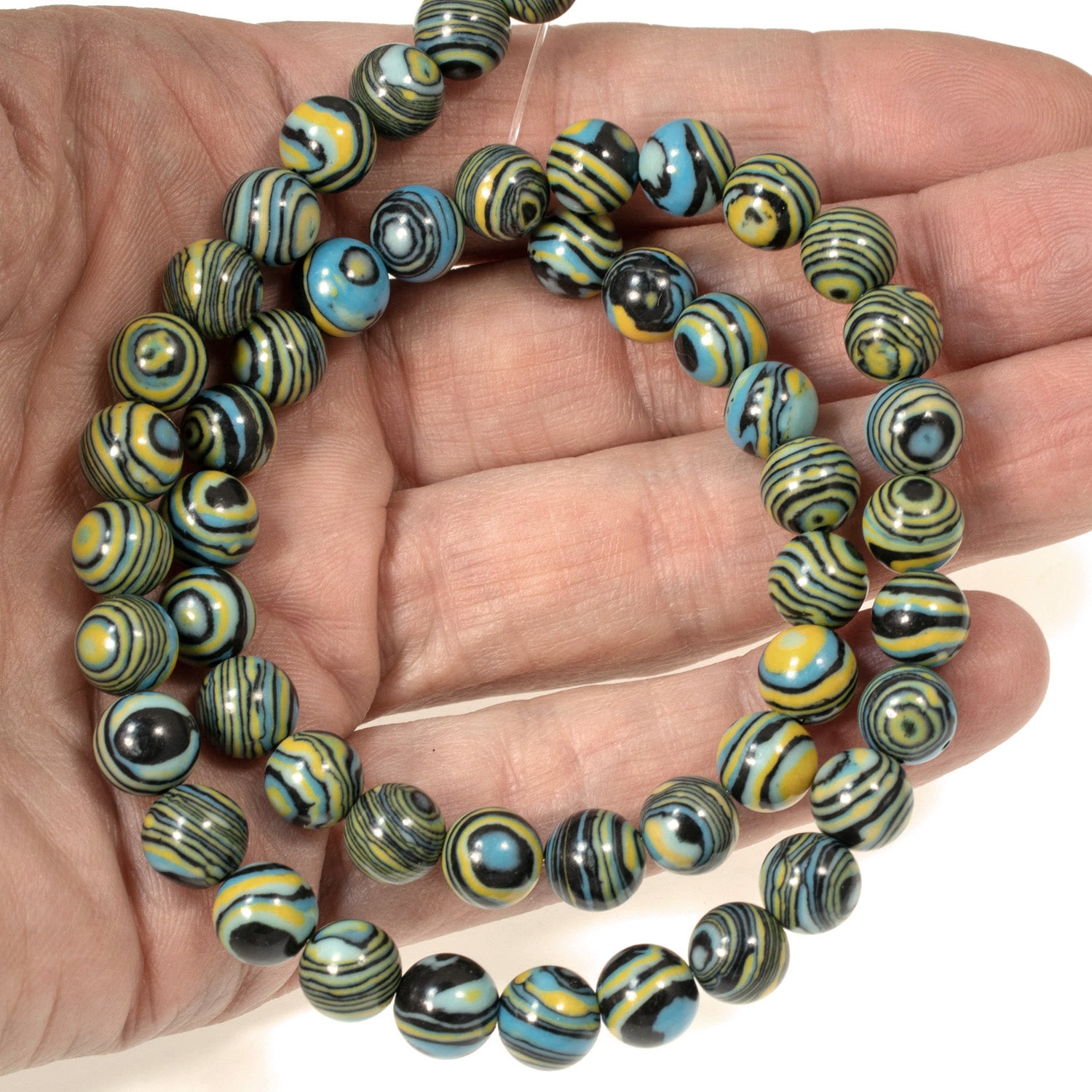 Turquoise Striped Lace Malachite 8mm Round Beads