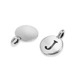 2Pc. Silver "J" Initial Charms, TierraCast Round Small Alphabet Letter
