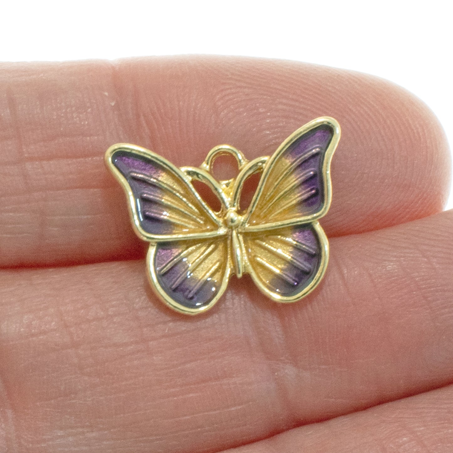 4 Enamel Butterfly Charms - Gold and Purple Butterfly Pendants - Insect Charms