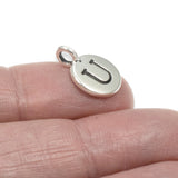 2Pc. Silver "U" Initial Charms, TierraCast Round Small Alphabet Letter