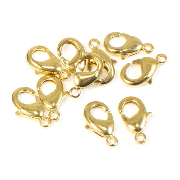 10 Bright Gold Small Lobster Claw Clasps, TierraCast Findings 7x12mm