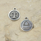 2 Silver Libra Charms, TierraCast Double-Sided Zodiac Pendants for Handmade Jewelry