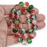 10mm Red & Green Double Color Glass Crackle Beads, Christmas Set 30/Pkg