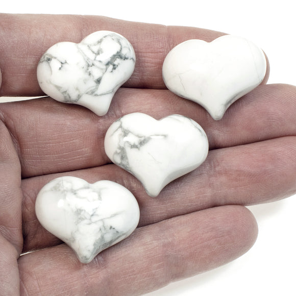 White Howlite Heart Shaped Stones, Puffy Heart, No Hole/Undrilled 5/Pkg