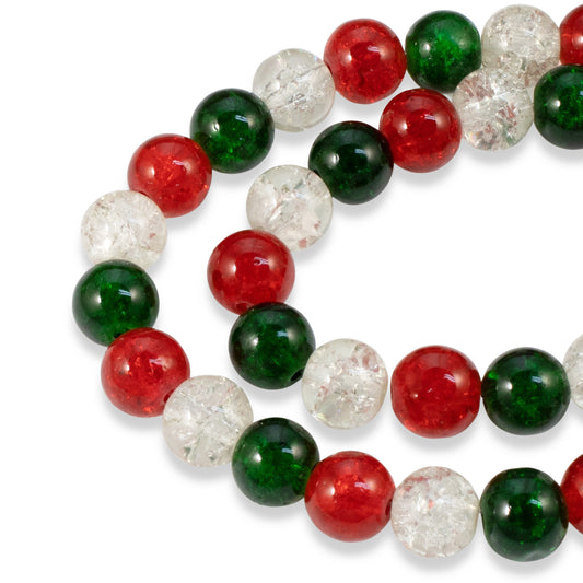 150pc Christmas Glass Beads Set, 8mm Red Green Clear, Crafts Jewelry DIY Gift