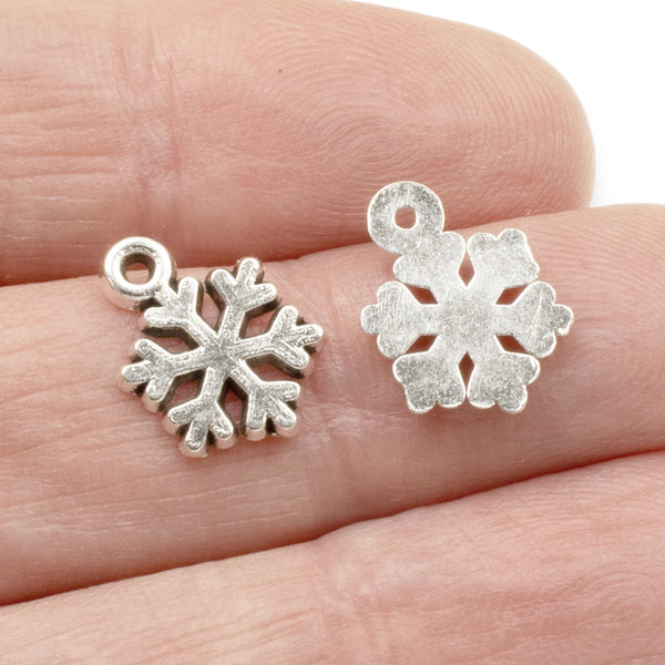 25 Silver Snowflake Beads, Metal Christmas Holiday Bead 10mm