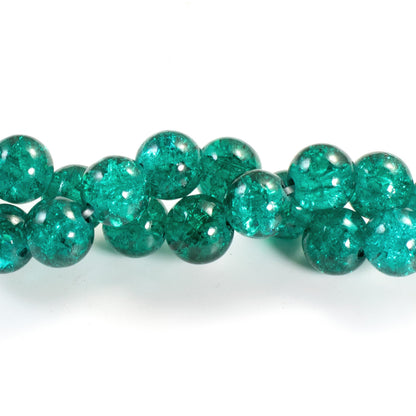 50 Teal Green 8mm Round Crackle Glass Beads for Jewelry Crafting