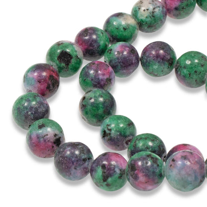 10mm Ruby Zoisite Beads, Round Green Pink Gemstone, Full Strand for DIY Jewelry