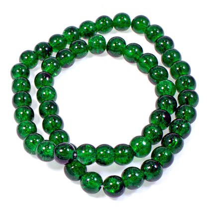 50 Dark Green Cracked Glass Beads - 8mm Round Beads - DIY Holiday Jewelry Making