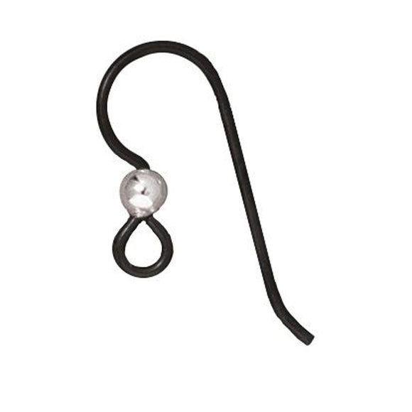 4/Pkg Black Niobium Ear Wires + 3mm Sterling Silver Bead, Hypoallergenic