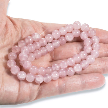 50-Pack Mauve Pink Glass Beads, Round 8mm Glass Beads with Inner Cracks