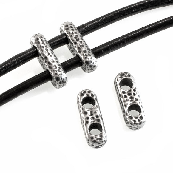 4 Silver Distressed 2 Hole Spacer Bars for Multi-Strand Leather Cord Jewelry