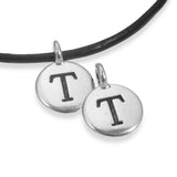 2Pc. Silver "T" Initial Charms, TierraCast Round Small Alphabet Letter