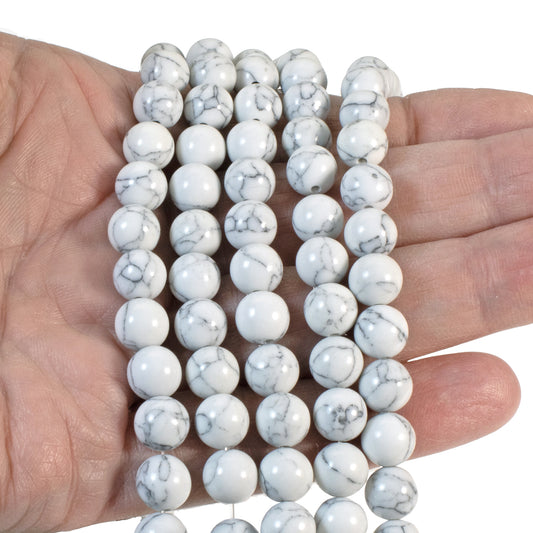 White Howlite 8mm Round Gemstone Beads - Jewelry Making Crafts - 47 Pcs/Strand