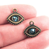 Antique Brass Evil Eye + European Sapphire Crystal Charms, TierraCast 2/Pkg