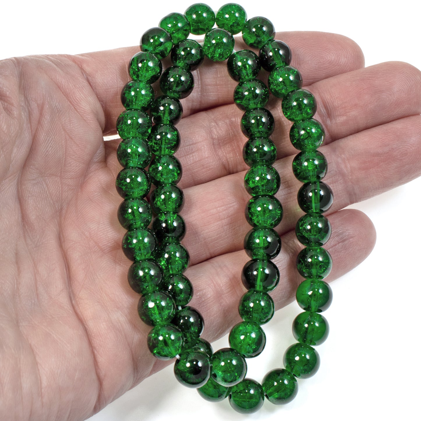 50 Dark Green Cracked Glass Beads - 8mm Round Beads - DIY Holiday Jewelry Making