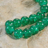 30-Pack 10mm Sea Green Crackle Glass Round Beads, Ideal for DIY Jewelry & Crafts