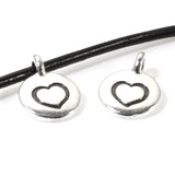2 Silver Round Heart Charms, TierraCast Large Hole Love Pendants for Leather Cord