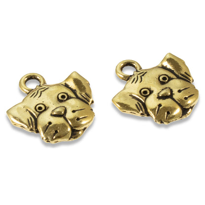 2 Gold Dog Charms - TierraCast Spot Charm - Puppy Face - DIY Jewelry & Crafts