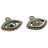 Antique Brass Evil Eye + European Sapphire Crystal Charms, TierraCast 2/Pkg