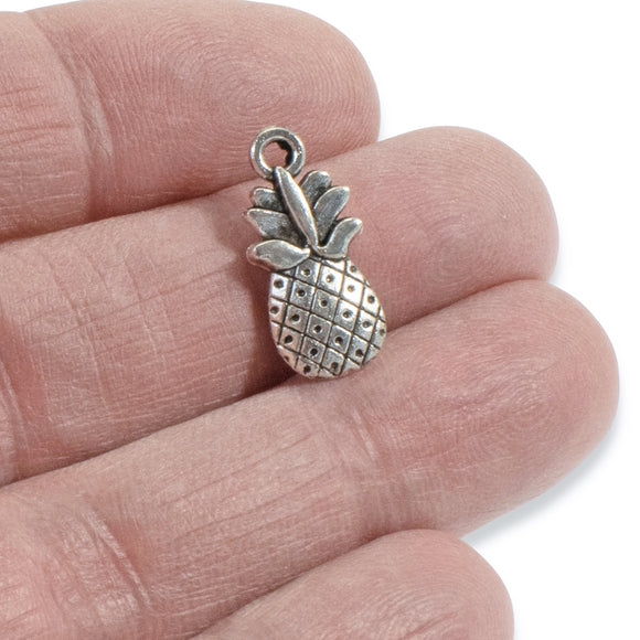 Silver Pineapple Charms, Double Sided Metal Fruit Charm 10/Pkg