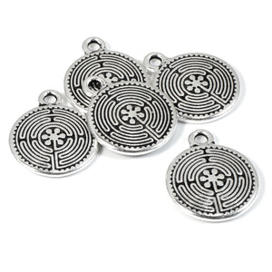5 Silver Labyrinth Charms, TierraCast Double-Sided Pewter Maze for DIY Jewelry
