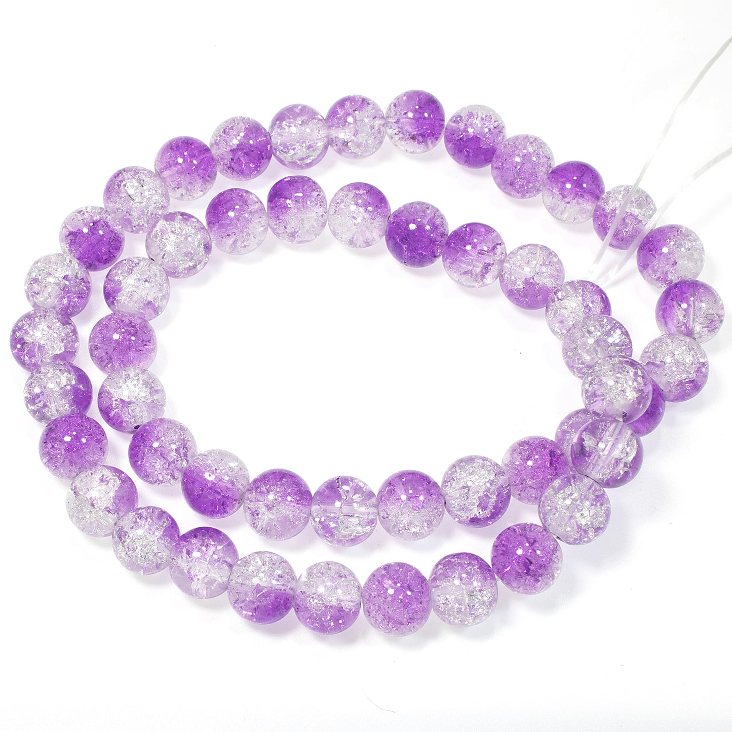 50 Purple & Clear 8mm Crackle Beads - Double Color Glass Jewelry Craft Supplies