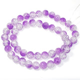 50 Purple & Clear 8mm Round Glass Crackle Beads, Two Tone Double Color