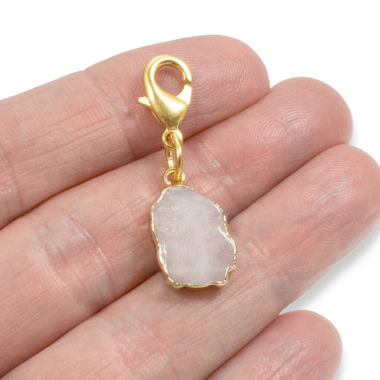 Rose Quartz Clip-on Charm - Pink Stone Purse Charm - Gold Lobster Clasp