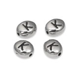 Silver "K" Alphabet Beads, Oval Letter For Personalized Jewelry 4/Pkg