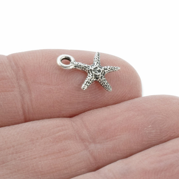 4 Silver Tiny Sea Star Charms, TierraCast Small Beach Ocean Starfish