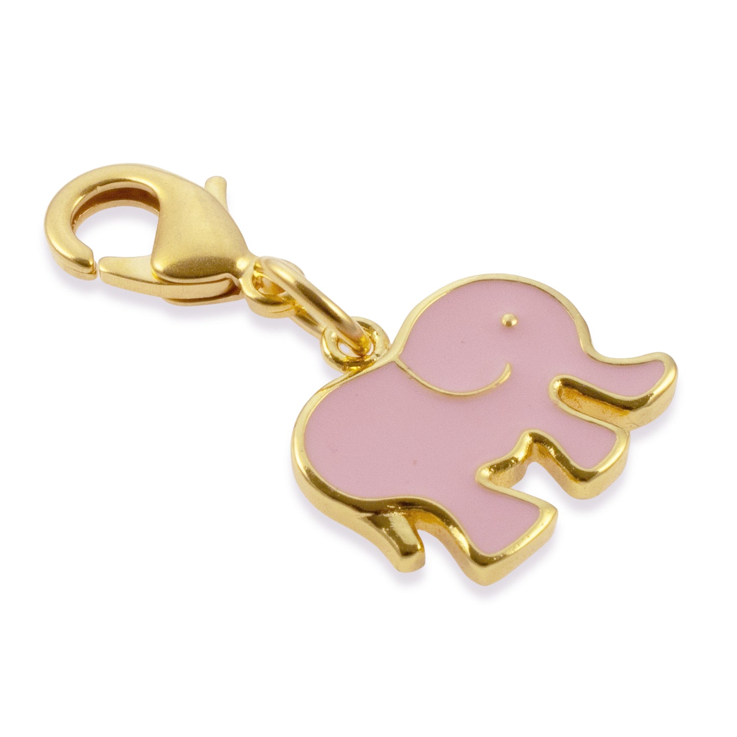 Adorable Pink Elephant Clip-on Charm, Gold & Enamel Accessory for Bags & Jewelry