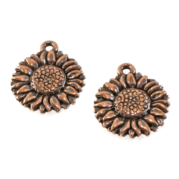 Copper Sunflower Charms, TierraCast Spring Garden Charm 2/Pkg