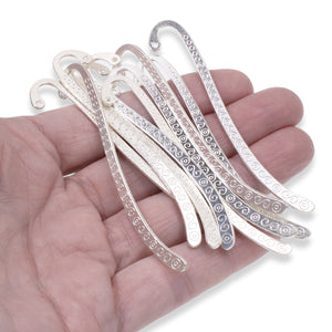 10/Pkg Silver Swirl Small Metal Bookmarks, Tibetan Style 3 3/8" Long