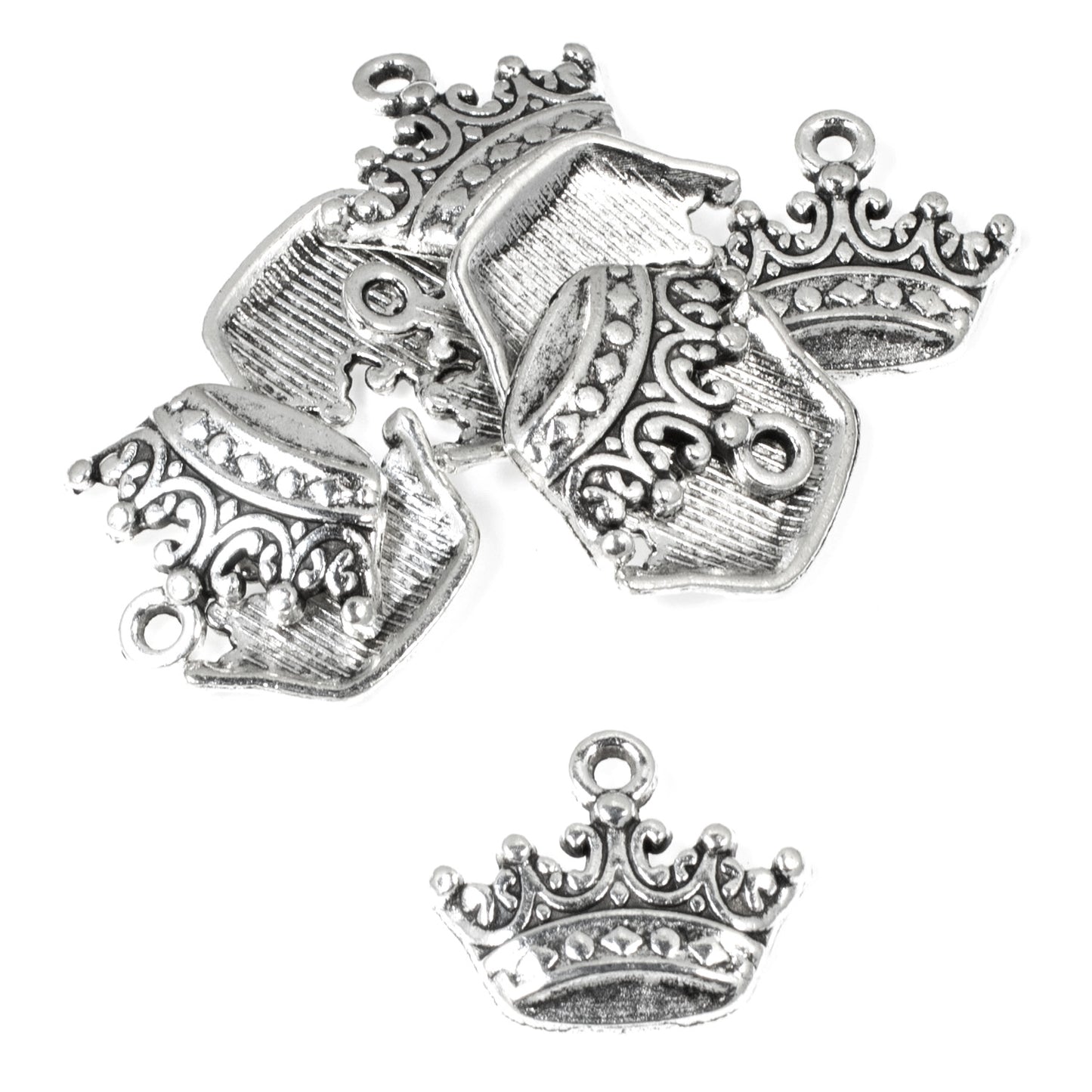 10 Crown Charms - Silver Metal Royalty Crown Pendants - King/Queen Jewelry