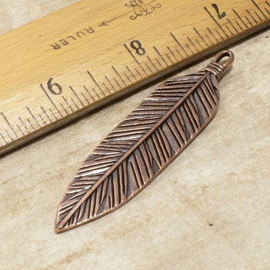 1Pc Southwestern Style Copper Feather Pendant, TierraCast Jewelry Focal Point