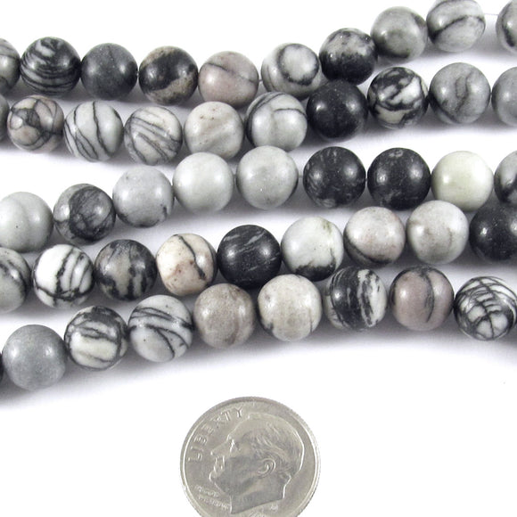 Black Silk Stone Jasper Round Gemstone Beads 15