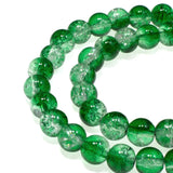 8mm Emerald Green & Clear Crackle Glass Round Beads | Two-Tone Double Color 50/Pkg