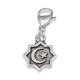 Crescent Moon and Star Clip on Charm, Silver Celestial Charm & Lobster Clasp