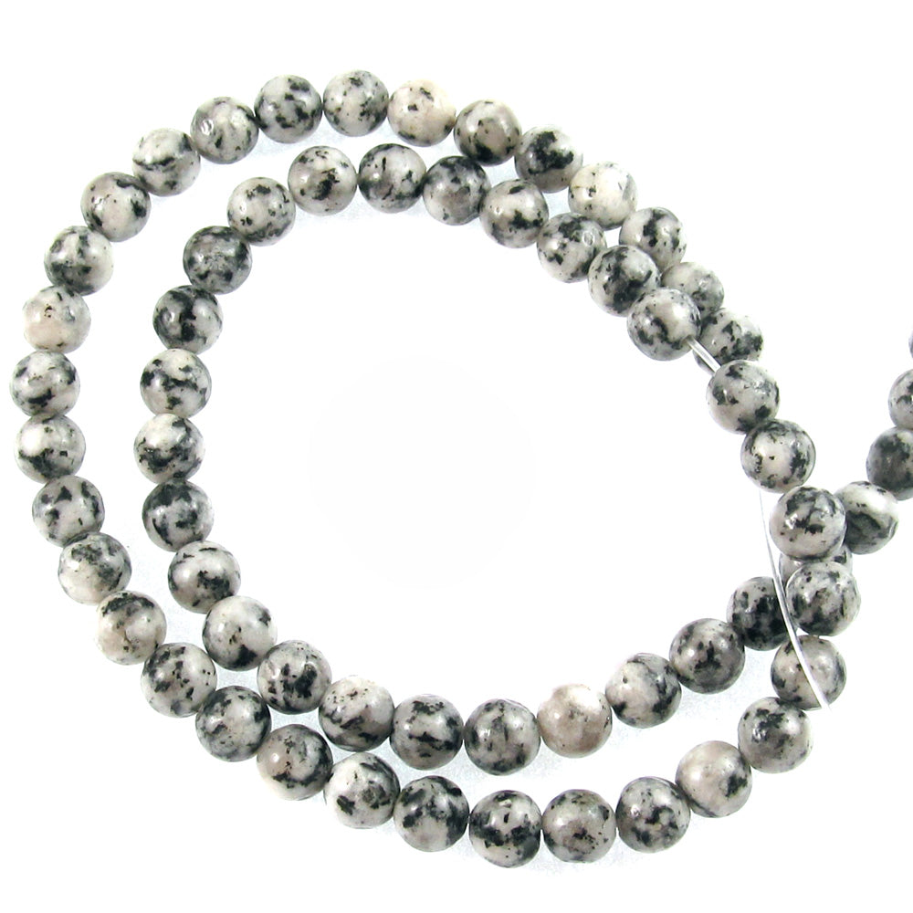 Gray and Black Spotted Agate Round Gemstone Beads