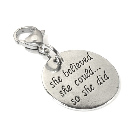 Silver Motivational She Believed She Could Clip-On Handbag Charm Graduation