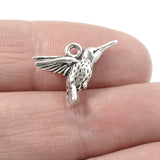 4 Silver Hummingbird Charms, TierraCast Pewter Bird for DIY Nature Jewelry