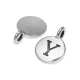 2Pc. Silver "Y" Initial Charms, TierraCast Round Small Alphabet Letter