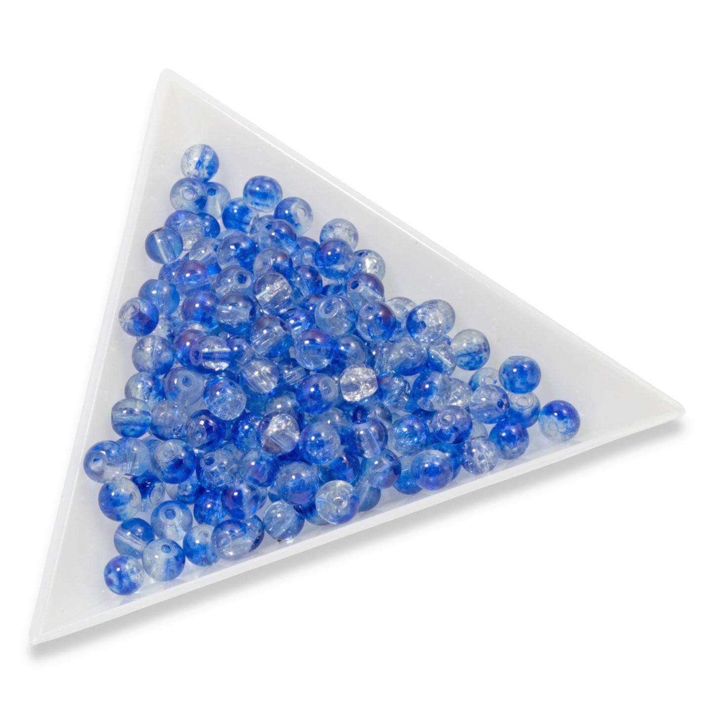 4mm Blue & Clear Round Glass Crackle Beads | Two-Tone Double Color 200/Pkg