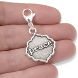 Peace Dove Clip on Charm, Silver Message Bird Pendant & Lobster Clasp
