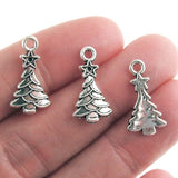 Silver Christmas Tree Charm, Metal Holiday Charms 11x20mm (20 Pieces)