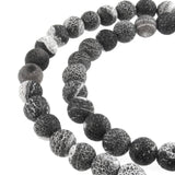 Black and Gray 6mm Frosted Crackle Dragon Vein Agate Beads