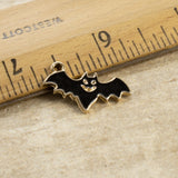 10 Black Enamel Flying Bat Charms, Perfect for Halloween & Gothic Crafting