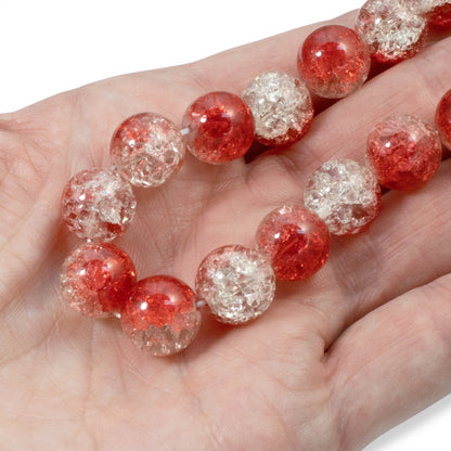 20 Crackle Glass Beads - Red & Clear - 12mm Round - Two-Tone - Double Color