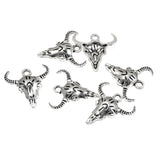 15 Silver Cow Skull Charms, Detailed Western Longhorn Bull Skeleton Pendants